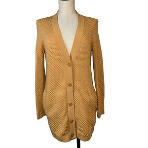COS Women’s Textured Cotton V-Neck Cardigan Sweater size XS Mustard Tan Elegant